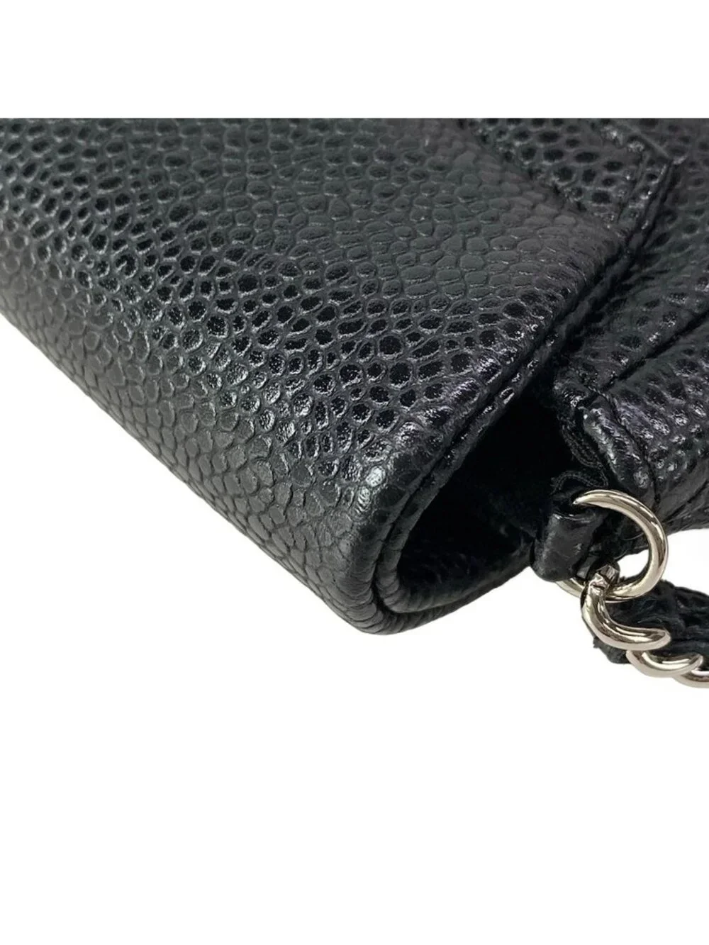 Chanel Wallet Half Moon Black Chain Shoulder Silver CC Logo
